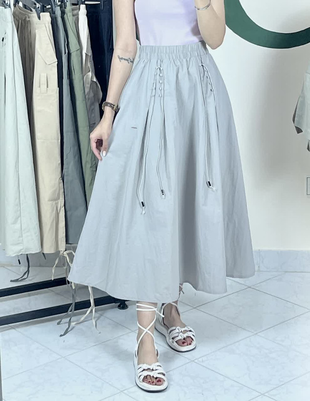 دامن کاغذی زنانه کمرکشی مدل گرهدار – جنس خنک و سبک تابستانی