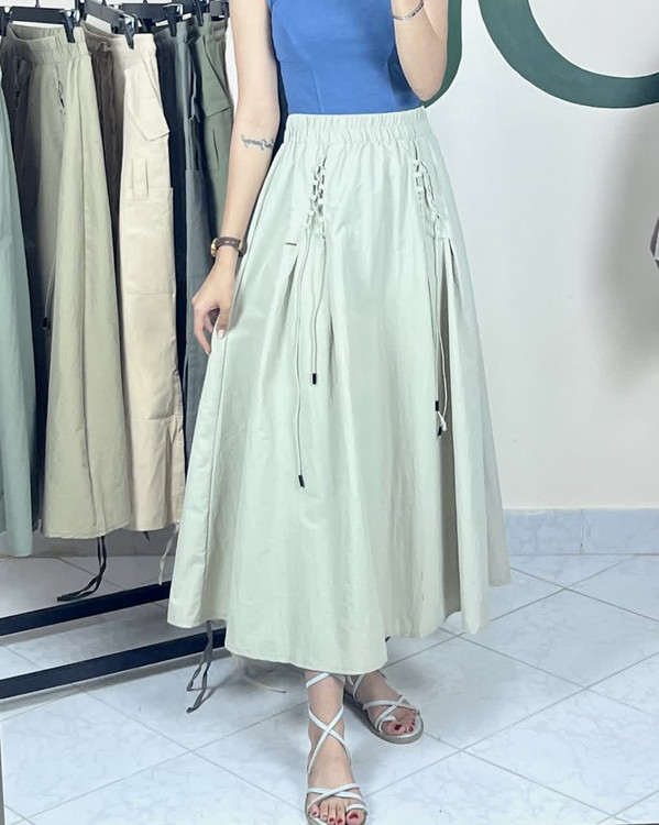 دامن کاغذی زنانه کمرکشی مدل گرهدار – جنس خنک و سبک تابستانی