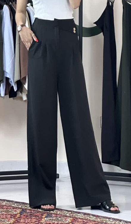 شلوار پارچهای زنانه فاقبلند با دیزاین کمربند کراسی