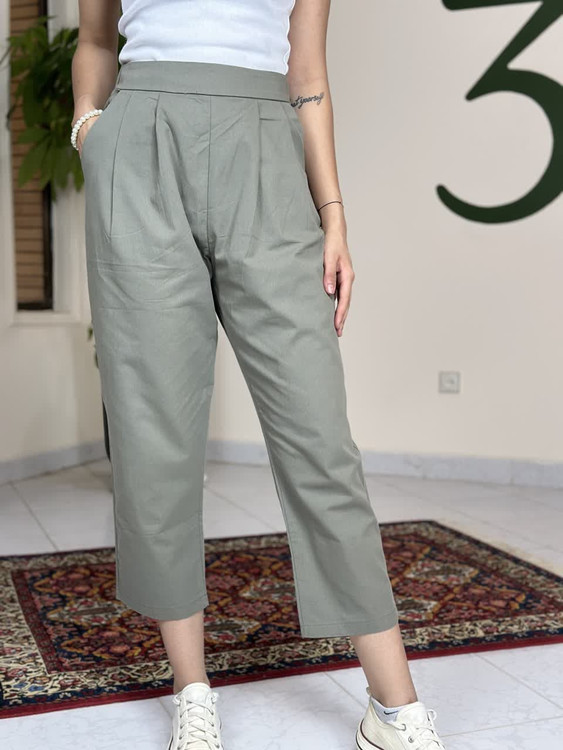شلوار کتان کاغذی نیم بگ زنانه Yahuisui