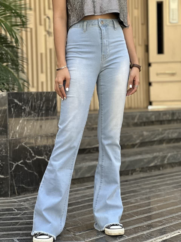 شلوار جین زنانه بوتکات آبی سنگشور بدون جیب