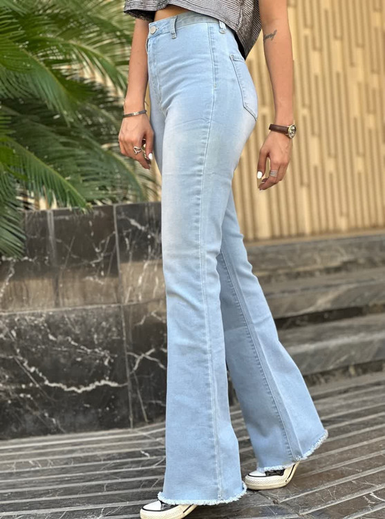 شلوار جین زنانه بوتکات آبی سنگشور بدون جیب