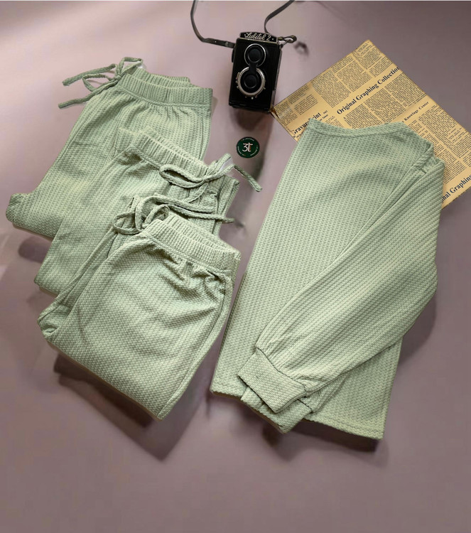 ست بافت زنانه سبز روشن بلوز و شلوار راحتی پاییزی