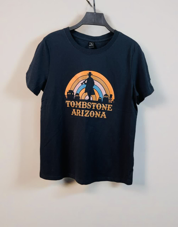 تیشرت زنانه مشکی طرح گرافیکی ARIZONA برند شین