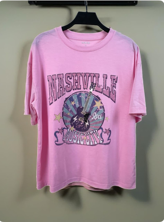 تیشرت زنانه طرح گیتار صورتی برند شین