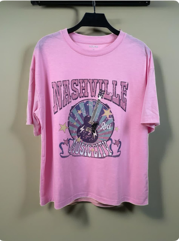 تیشرت زنانه طرح گیتار صورتی برند شین