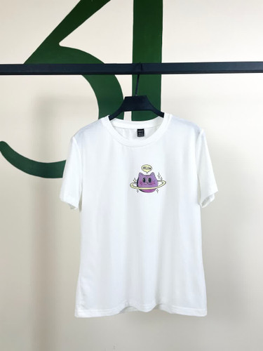 تیشرت زنانه نخی طرح مینیمال | رنگ سفی | مدل یقه گرد آستین کوتاه