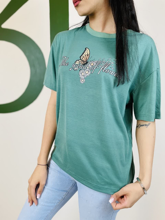 تیشرت سفید زنانه طرح گل و پروانه | جنس کتان | مدل جذب برند Shein