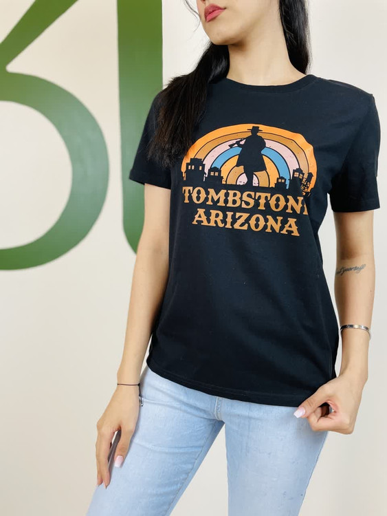 تیشرت زنانه مشکی طرح گرافیکی ARIZONA برند شین