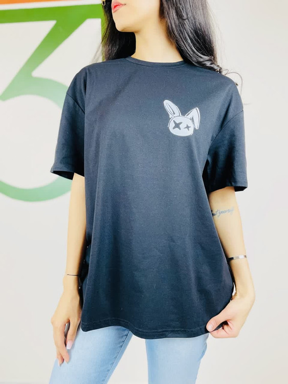 تیشرت زنانه نخی طرح چاپی | رنگ مشکی | مدل یقه گرد آستین کوتاه