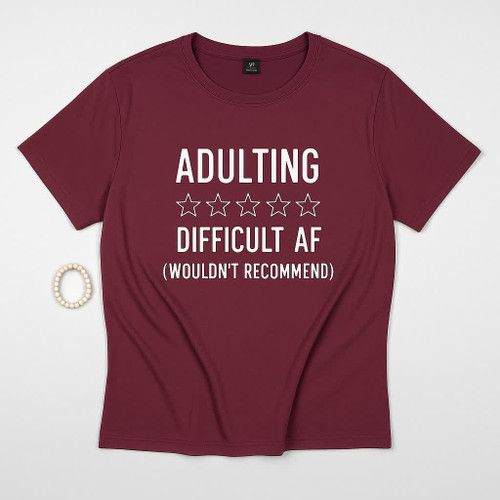 تیشرت زنانه چاپ دار مینیمال | رنگ بورگوندی | مدل اورسایز کژوال