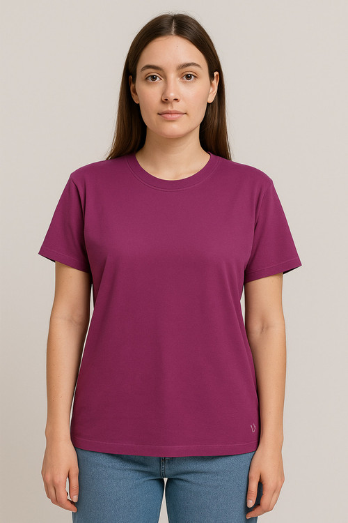 تیشرت زنانه ساده بدون طرح | رنگ ارغوانی یا بنفش پر رنگ | مدل یقه گرد