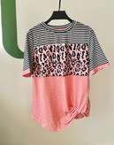 تیشرت گرهای زنانه طرح پلنگی و راهراه