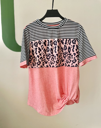 تیشرت گرهای زنانه طرح پلنگی و راهراه