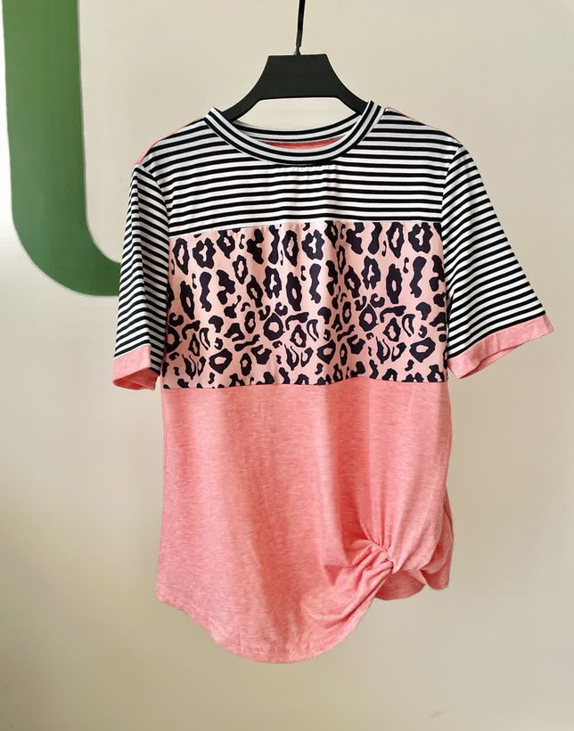 تیشرت گرهای زنانه طرح پلنگی و راهراه