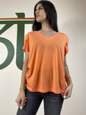 تیشرت یقه هفت زنانه رنگ نارنجی روشن