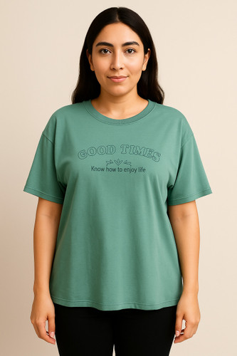 تیشرت زنانه سبز طرح Good Times | طراحی مینیمال و پارچه سبک |یقه گرد