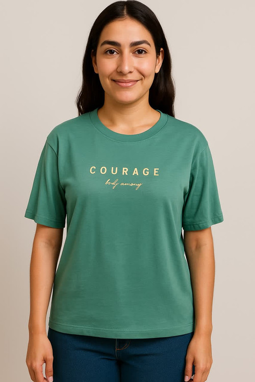 تیشرت سبز استریت استایل زنانه با چاپ COURAGE | برند Shein