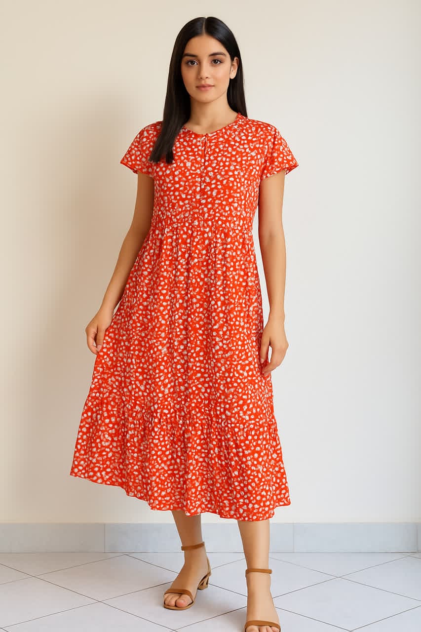 پیراهن آزاد(ساحلی) قرمز با طرح خال‌خالی سفید از برند SHEIN