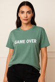 خرید تیشرت زنانه سبز طرح Game Over طراحی مینیمال و پارچه سبک یقه گرد - تصویر اصلی