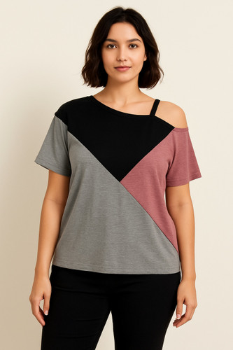 تیشرت زنانه اسپرت با برش خاص و بند تکشانه