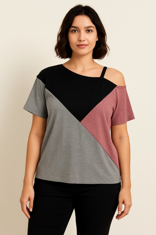 تیشرت زنانه اسپرت با برش خاص و بند تکشانه