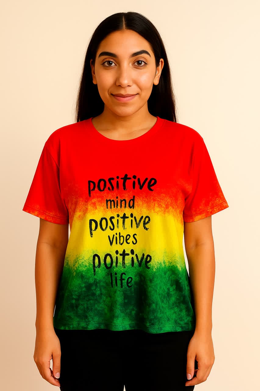 خرید تیشرت رنگین‌کمانی "Positive Vibes" تیشرت انرژی مثبت سه‌ رنگ - تصویر اصلی
