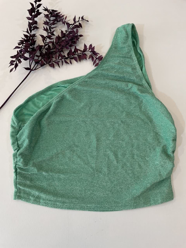 تاپ تابستانی تکشانه براق برند خاص | سبز آبی خنک