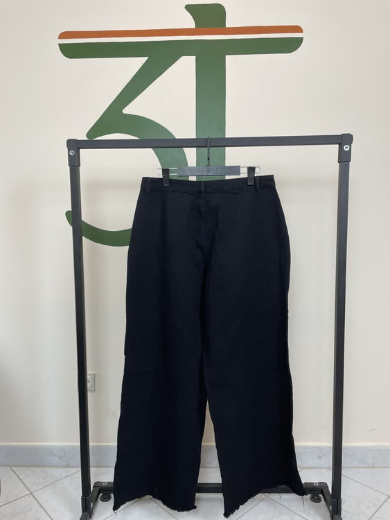 شلوار کتان مشکی زنانه سوپربگ (گشاد و آزاد) لبه ریشریش | برند شین