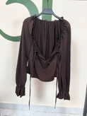 خرید بلوز زنانه آف شولدر آستین بلند قهوهای