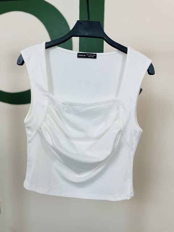 تاپ سفید زنانه یقه مربعی برند SHEIN | تاپ جذب کشی تابستانه