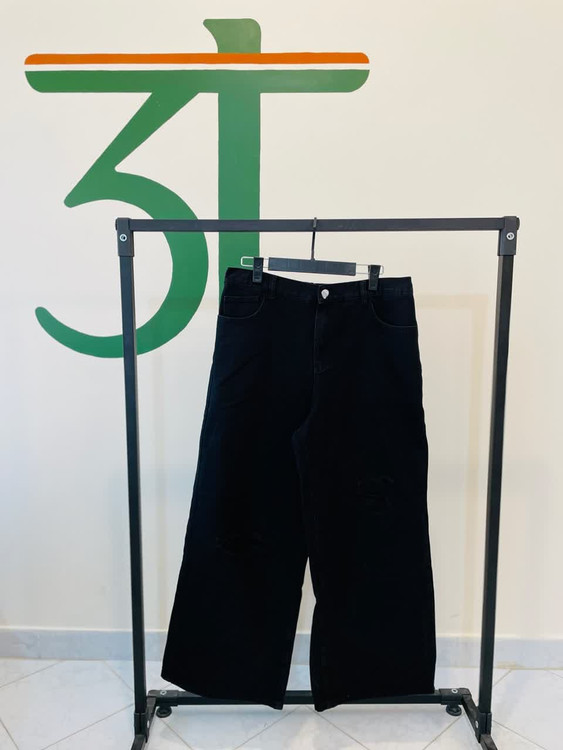 شلوارکتان مشکی زاپدار زنانه سوپربگ کمرکش (گشاد و آزاد) | برند شین