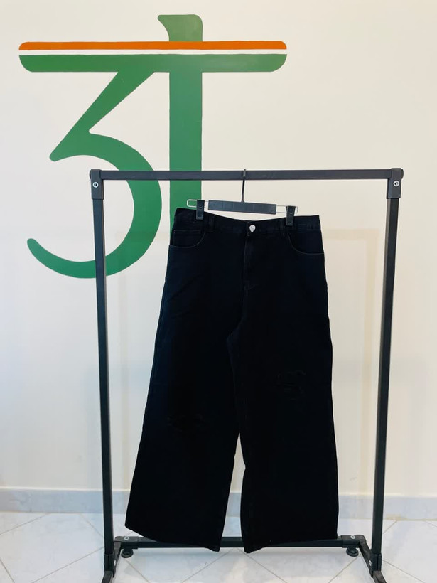 شلوارکتان مشکی زاپدار زنانه سوپربگ کمرکش (گشاد و آزاد) | برند شین