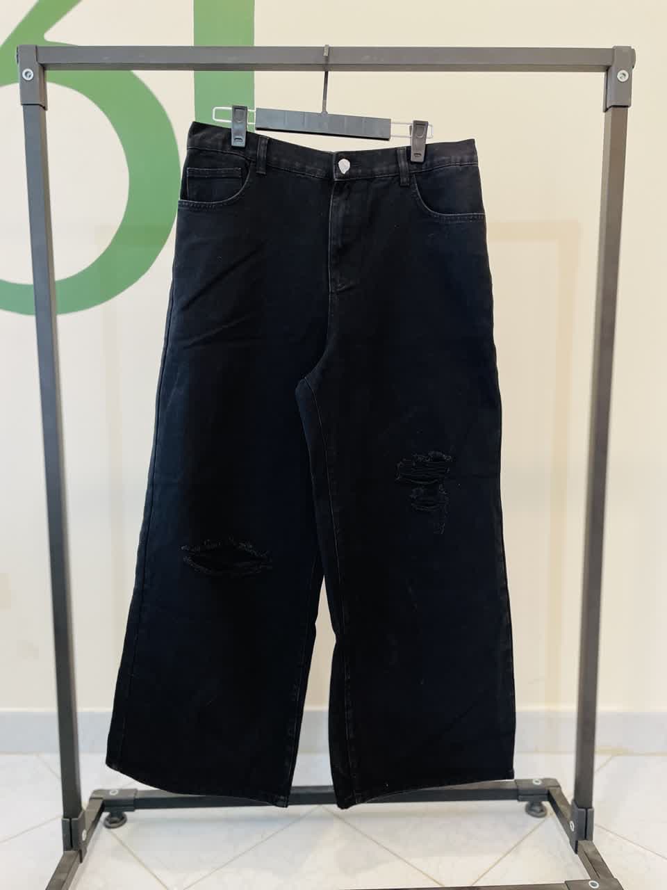 شلوارکتان مشکی زاپدار زنانه سوپربگ کمرکش (گشاد و آزاد) | برند شین