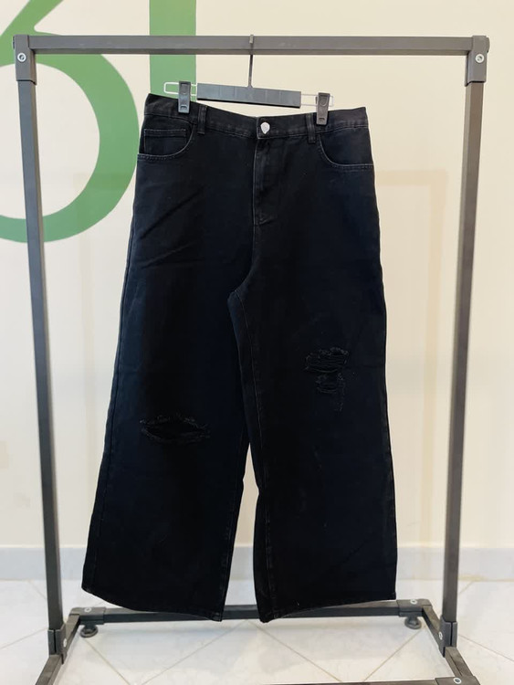 شلوارکتان مشکی زاپدار زنانه سوپربگ کمرکش (گشاد و آزاد) | برند شین