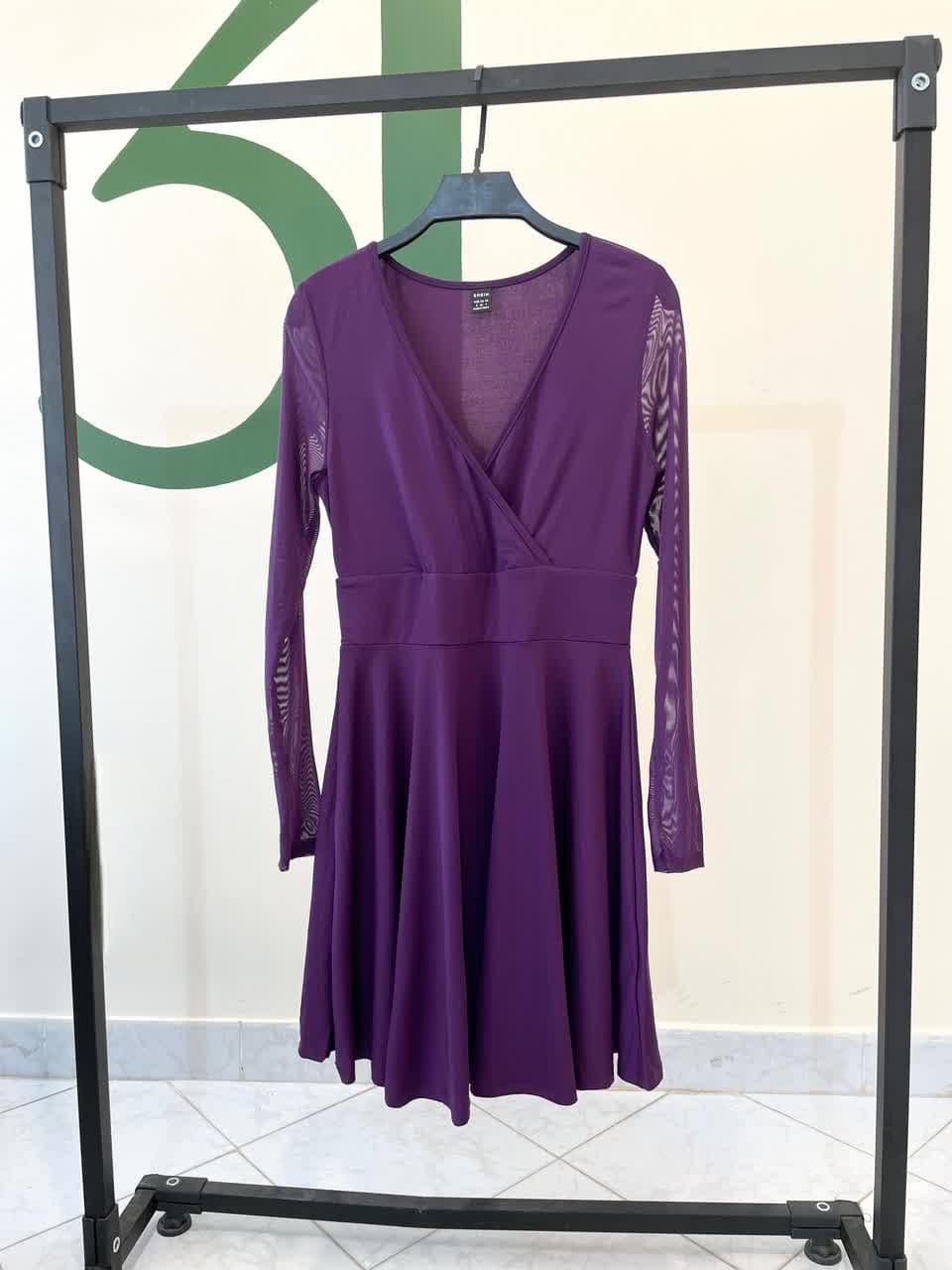 پیراهن مجلسی زنانه بنفش آستین بلند مدل جدید