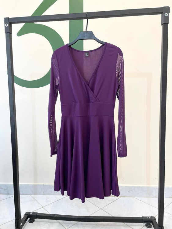 پیراهن مجلسی زنانه بنفش آستین بلند مدل جدید