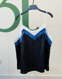 تاپ ساتن زنانه بنددار آبی و سفید