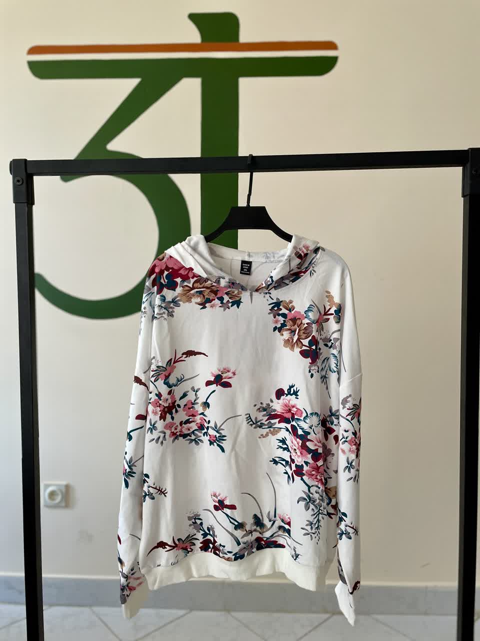 هودی زنانه گلدار سفید | هودی کژوال و راحتی