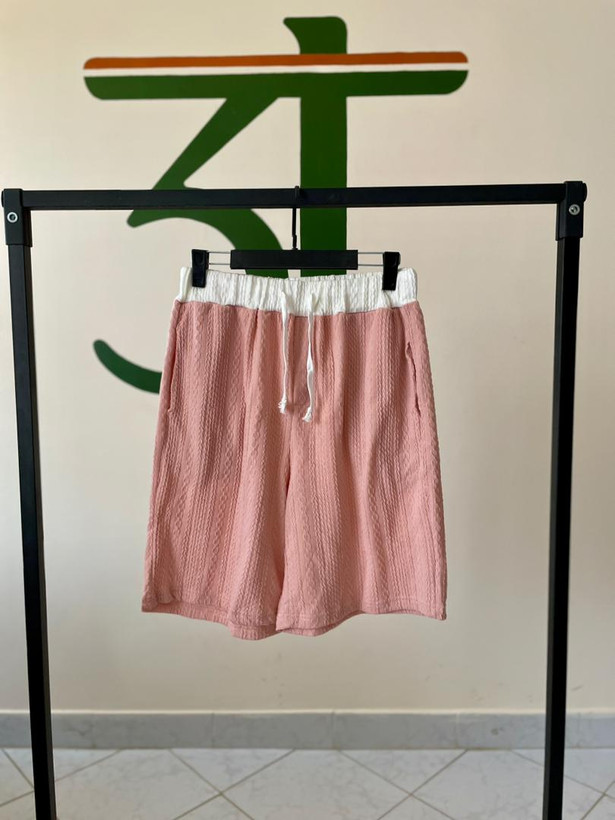 شلوارک زنانه خنک نخی صورتی با کمربند کشی