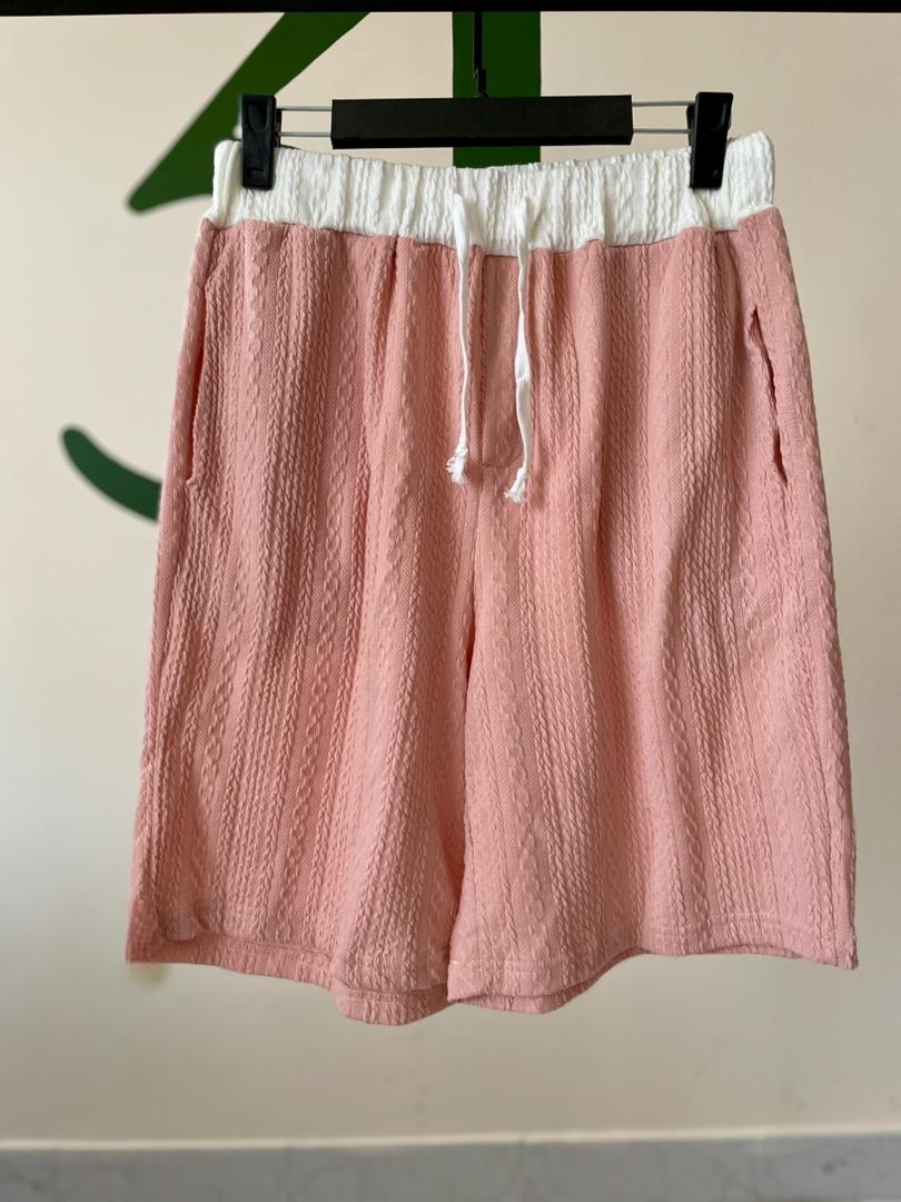 شلوارک زنانه خنک نخی صورتی با کمربند کشی
