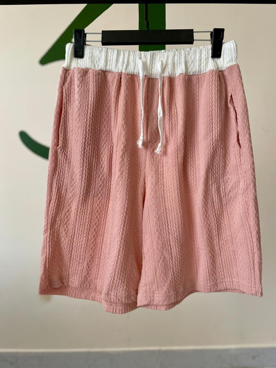 شلوارک زنانه خنک نخی صورتی با کمربند کشی