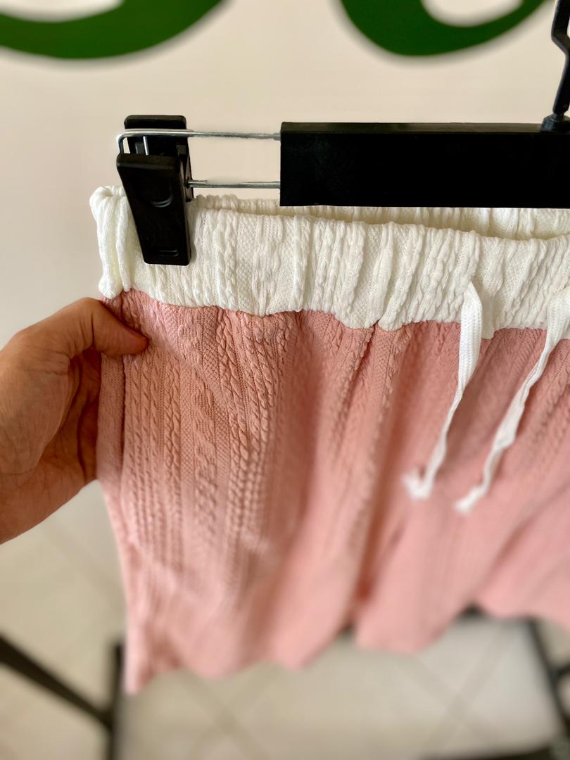 شلوارک زنانه خنک نخی صورتی با کمربند کشی