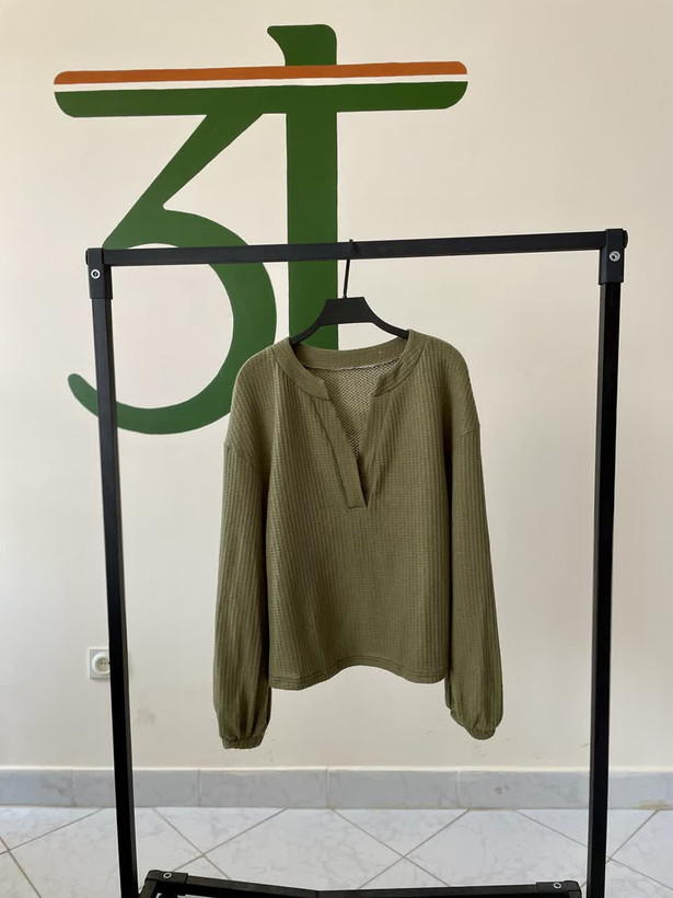 بافت یقه هفت زنانه زیتونی آستین بلند شین