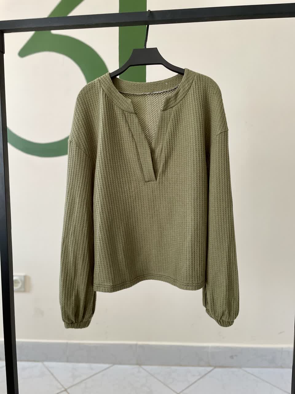 بافت یقه هفت زنانه زیتونی آستین بلند شین