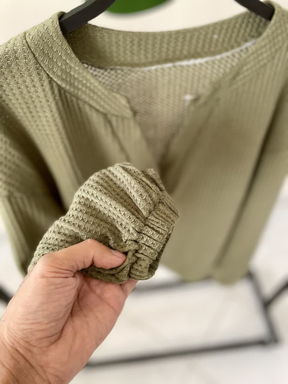 بافت یقه هفت زنانه زیتونی آستین بلند شین