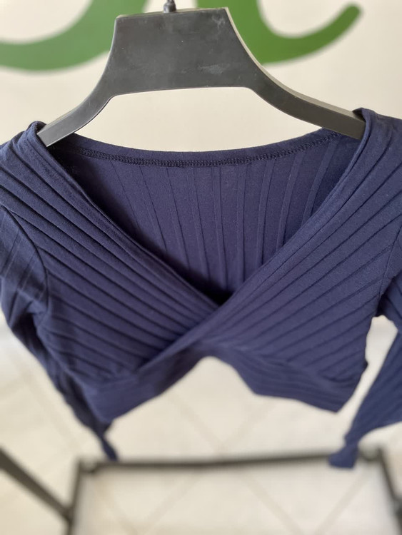 بافت کراپ یقههفت زنانه سرمهای شین