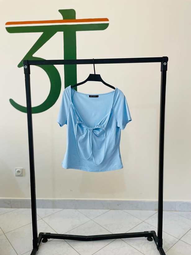 بلوز آبی کرستدار | چیندار زیر سینه با بند