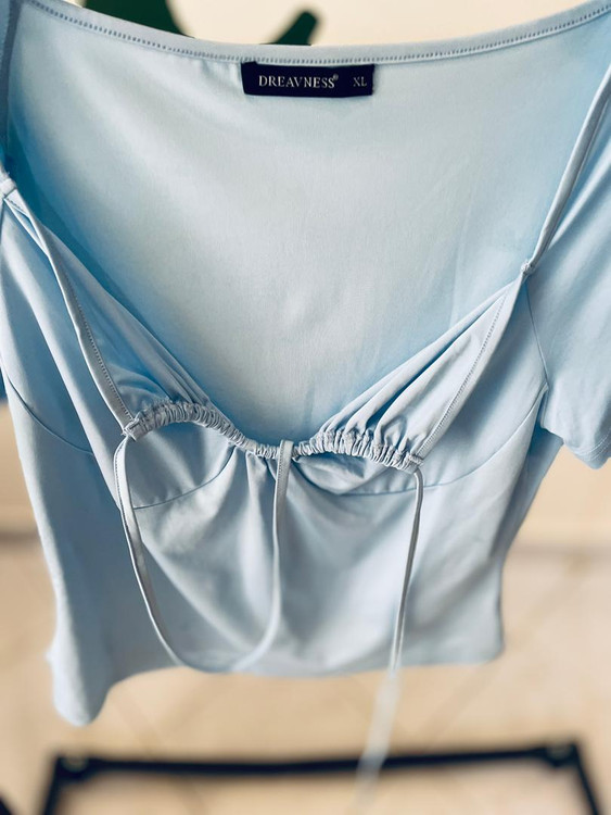 بلوز آبی کرستدار | چیندار زیر سینه با بند