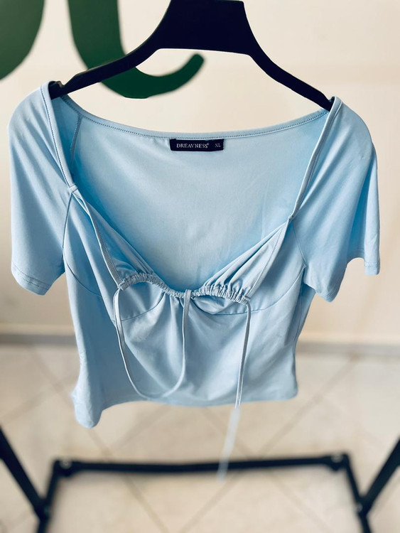 بلوز آبی کرستدار | چیندار زیر سینه با بند